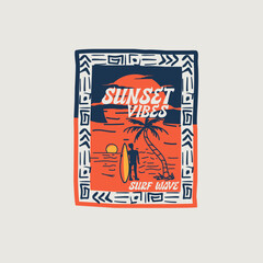 Sunset Vibes Surf wave summer beach vector illustration t shirt prints