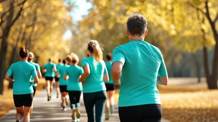 Autumn race exercise with young caucasian adults in park