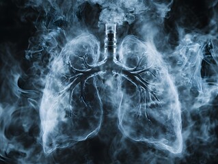 Negative impact of vaping on lungs health awareness campaign visual art dark background close-up conceptual illustration