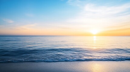 Calm ocean waves gently lapping at the shore during a stunning seaside sunset experience : Generative AI