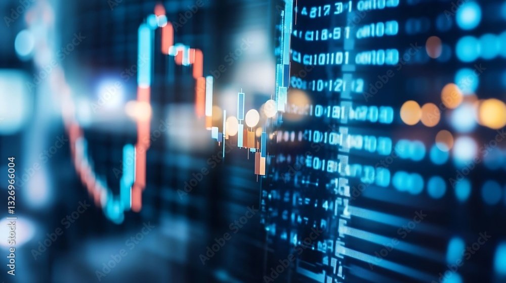 Leinwandbilder Dynamic and abstract representation of financial data with candlestick charts showcasing market trends and technology advancements : Generative AI