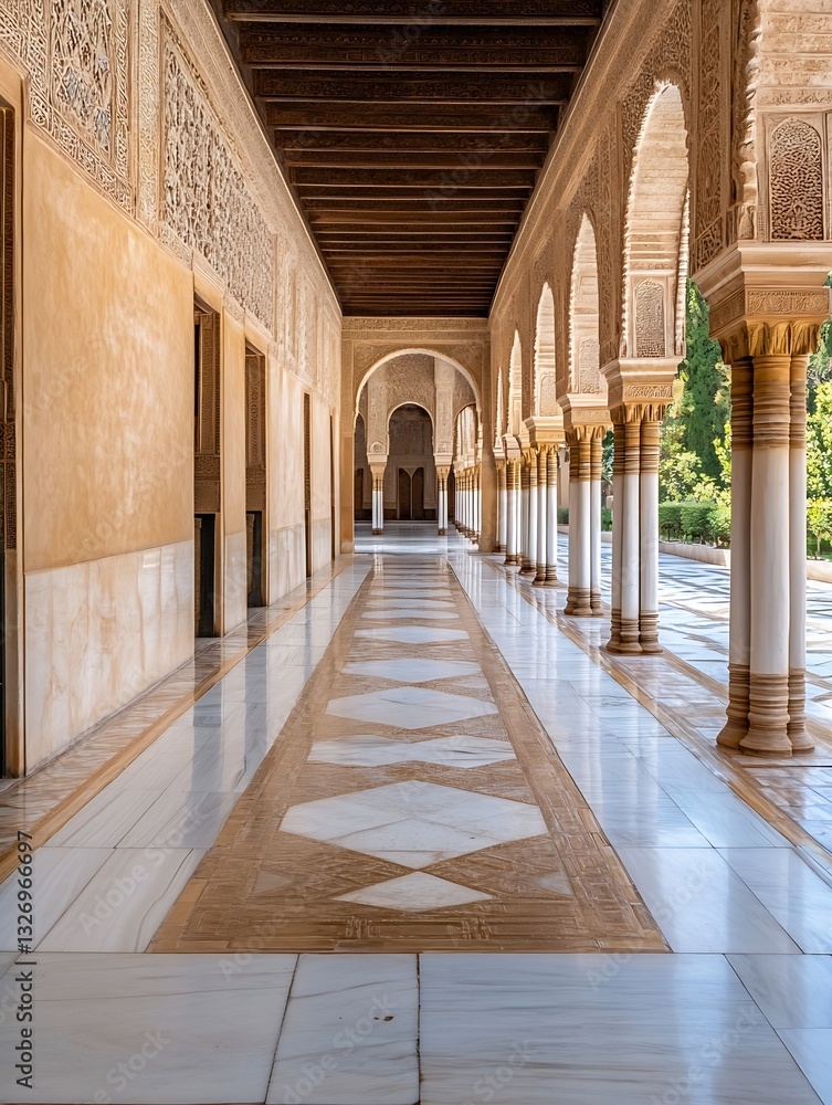Poster architectural elegance of intricately designed hallways and arches in a historical building with stu