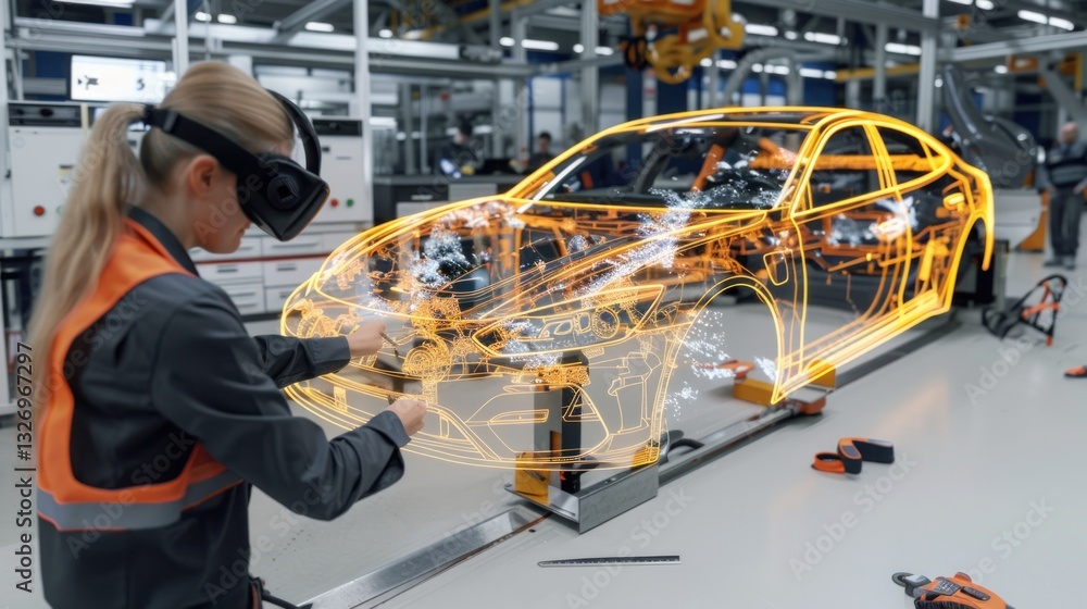 Poster engineer uses virtual reality to design car prototype in factory