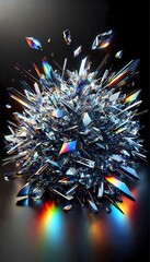 Abstract glass-like shards reflecting rainbow hues in a deep black void, creating a vibrant, surreal background and wallpaper