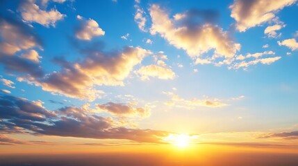 Obraz premium Majestic Sunset Over a Vivid Cloudy Sky Creating a Beautiful Colorful Horizon During Dusk : Generative AI