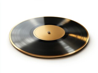 Elegant Vinyl Record with Golden Accents on White Background Capturing the Essence of Music and Nostalgia