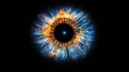 A hyper-detailed close-up of a human eye, but the iris transforms into a swirling galaxy, stars and cosmic dust replacing natural patterns