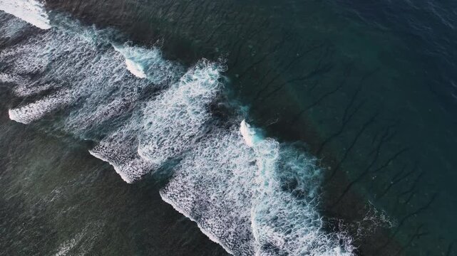 Aerial view of abstract reef patterns in the tranquil ocean, Nadroga-Navosa, Central, Fiji.