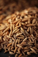 Aromatic cumin seeds in a close up shot capturing the texture and detail of the spice used in culinary dishes and traditional medicine