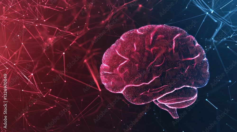 Poster a vibrant digital illustration of a brain, interconnected with colorful neural networks, symbolizing