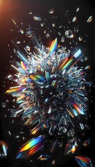Shiny, glass shards reflecting a rainbow of colors scattered in a dark void, perfect for a colorful background and wallpaper
