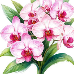Isolated pink orchid blossoms display tropical floral beauty