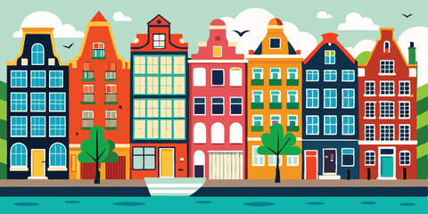 Amsterdam set. European city. Hand drawn vector