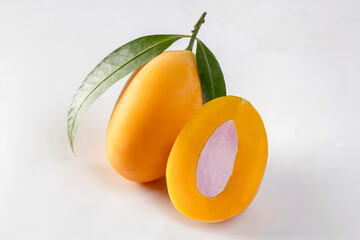 Sweet Yellow Marian Plum isolated on white background, Tropical fruit Marian Plum, Mayongchid, on white background