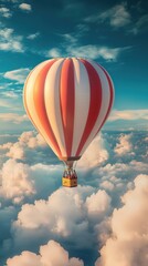 Naklejka premium Red and White Hot Air Balloon Soaring Above Clouds
