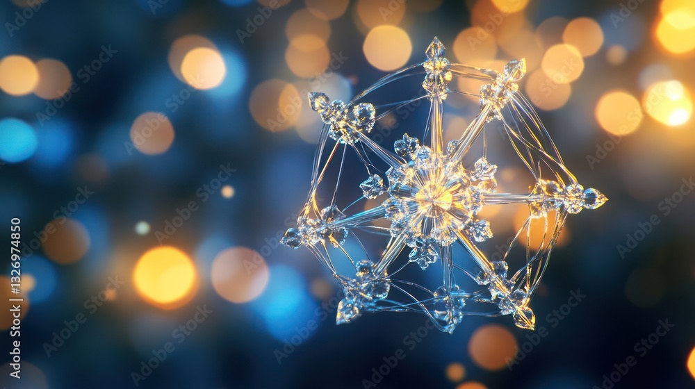 Poster crystal snowflake in bokeh background