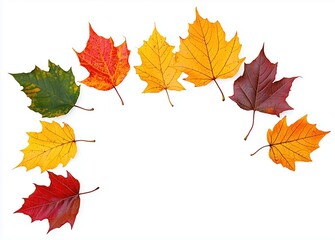Colorful autumn leaves falling on white background
