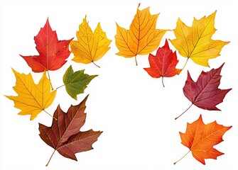 Obraz premium Colorful autumn maple leaves falling on white background