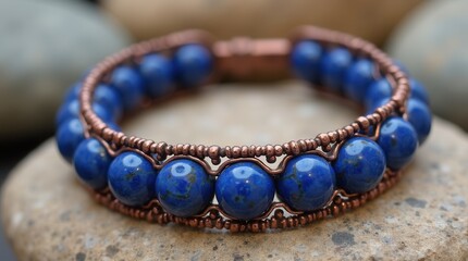 Serene handcrafted lapis lazuli bracelet on stone surface