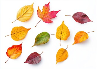 Obraz premium Colorful autumn leaves falling on white background
