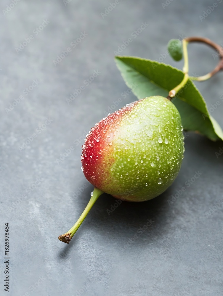 Leinwandbilder a close up of a fresh pear with droplets of water highlighting its vibrant colors and appealing surf