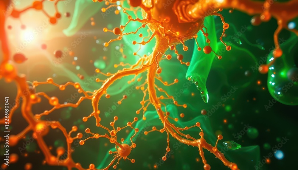 Poster abstract representation of neural connections with vibrant colors and organic shapes in a sci-fi aes