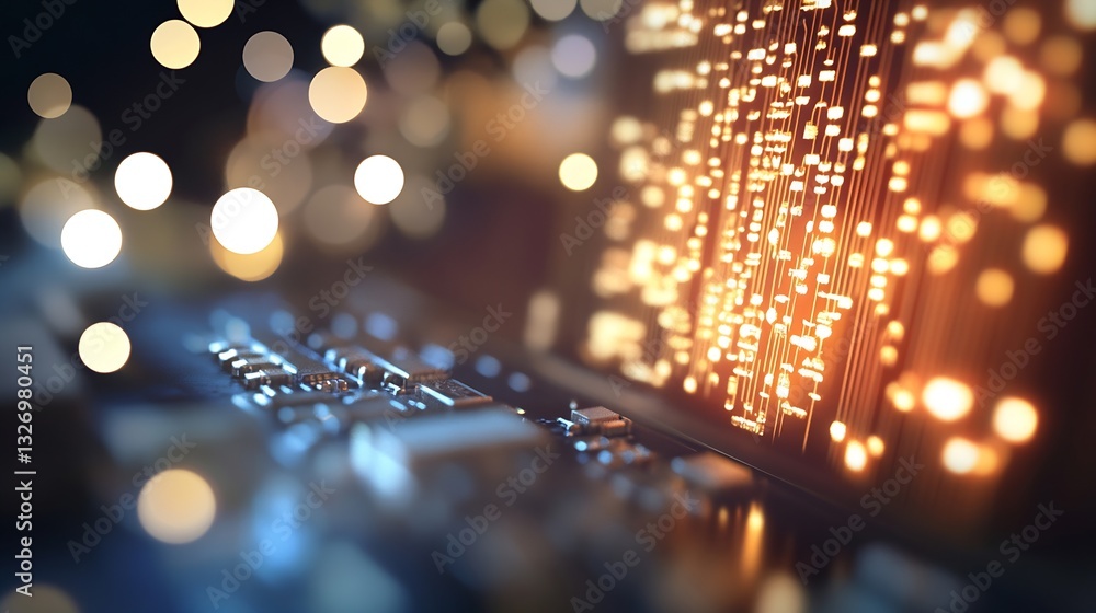 Poster Close up of a modern circuit board with illuminated design showcasing technology and innovation : Generative AI