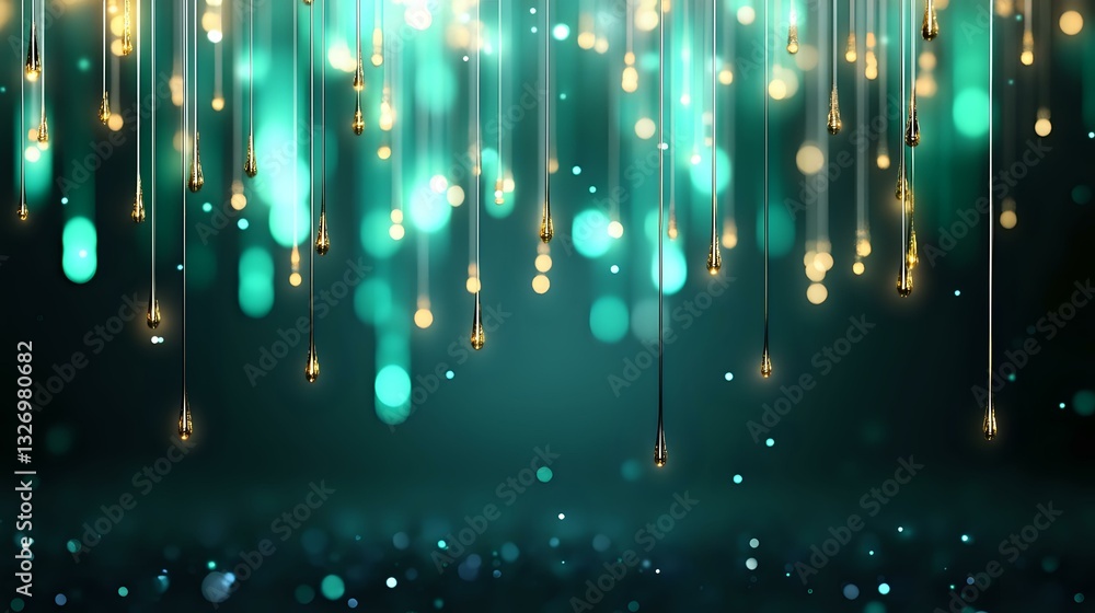 Aufkleber magical glowing turquoise lights and golden string lights falling from above create dreamy bokeh eff