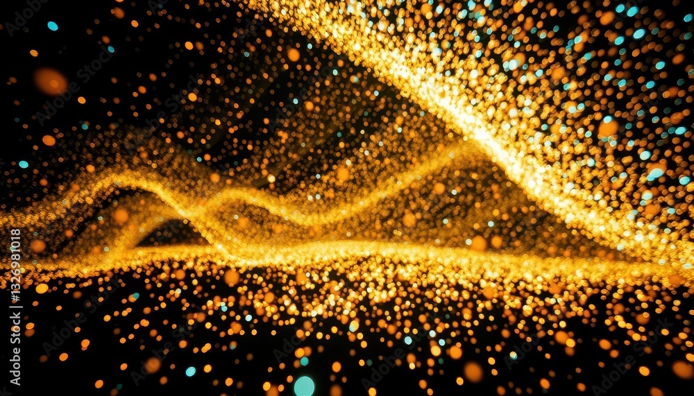 Aufkleber vibrant abstract background with shimmering particles and glowing waves in gold and blue colors crea