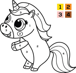 Cute Unicorn Coloring Page with Numbered Sections