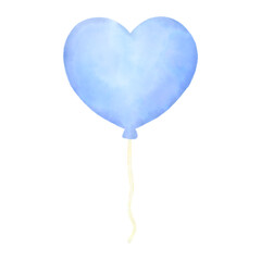 水彩で描いたハートの青い風船