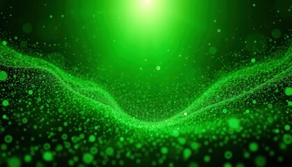 Abstract vibrant green background with sparkling particles and soft wave patterns, creating a dreamy and enchanting atmosphere for creative projects
