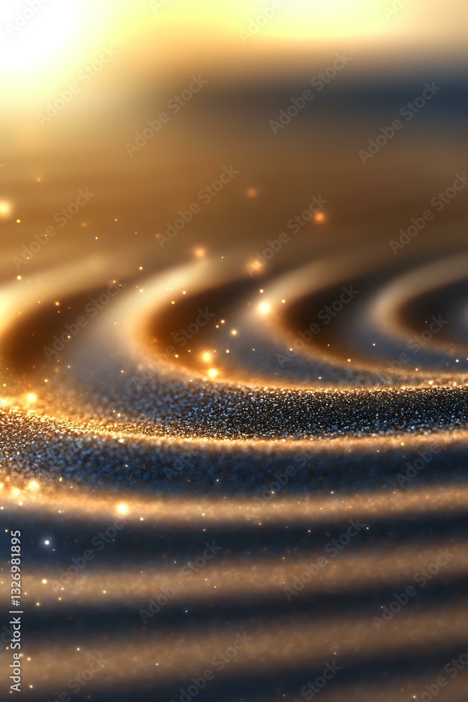 Poster magical golden light waves with glowing particles and sparkles swirling in dark blue background crea