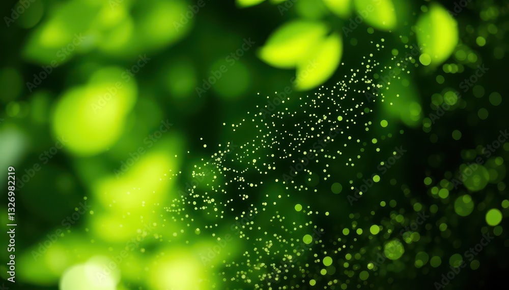 Poster lush green leaves with soft bokeh effect creating a tranquil and serene nature background for peacef