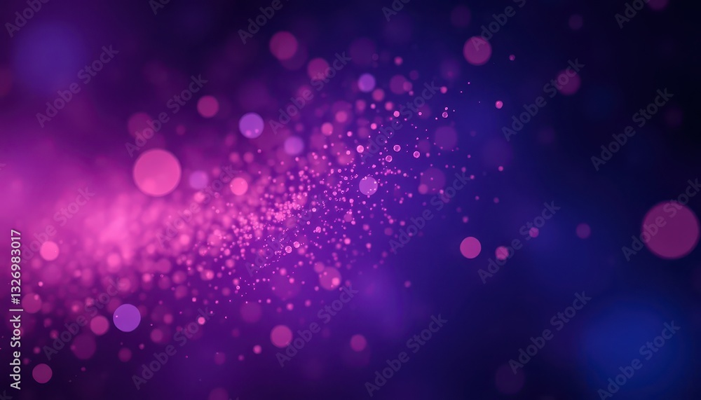 Poster abstract purple and pink bokeh lights creating a dreamy pattern with glowing particles against a dar