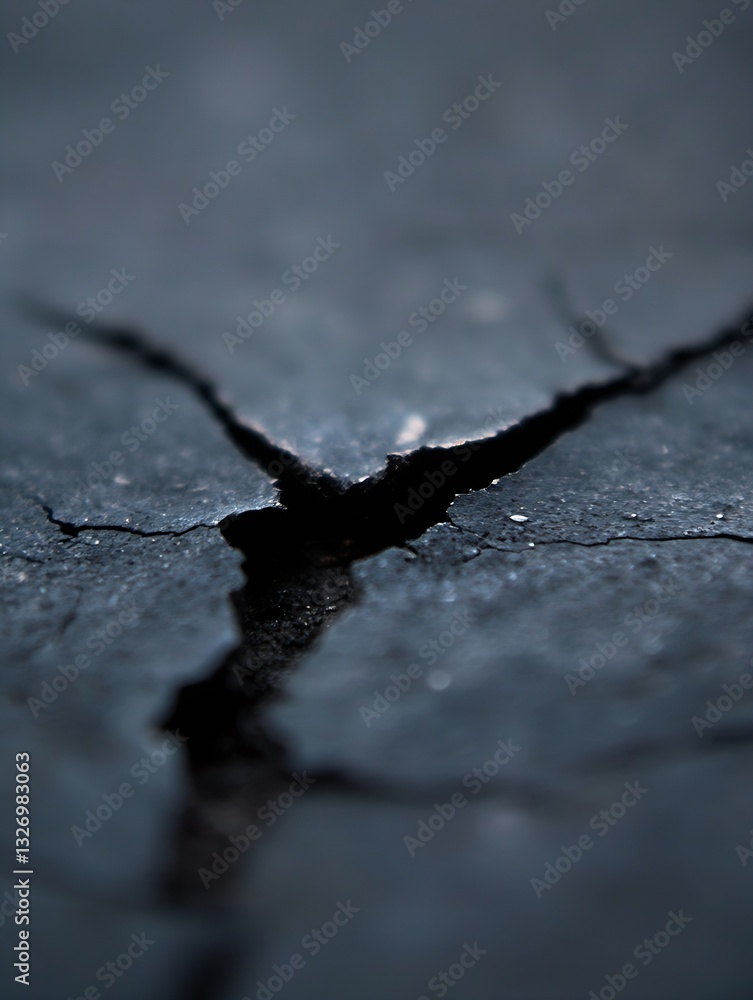 Poster an intricately cracked surface showcasing the effects of time and wear in a dark and moody atmospher