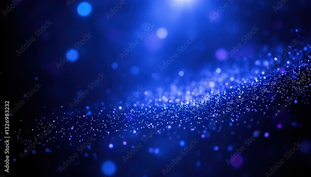 Poster ethereal blue background with sparkling bokeh effects and glowing particles for abstract art, design