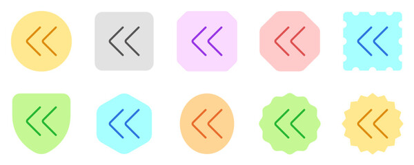 Vector double arrow chevron left icon. Black, white background. Perfect for app and web interfaces, infographics, presentations, marketing, etc.