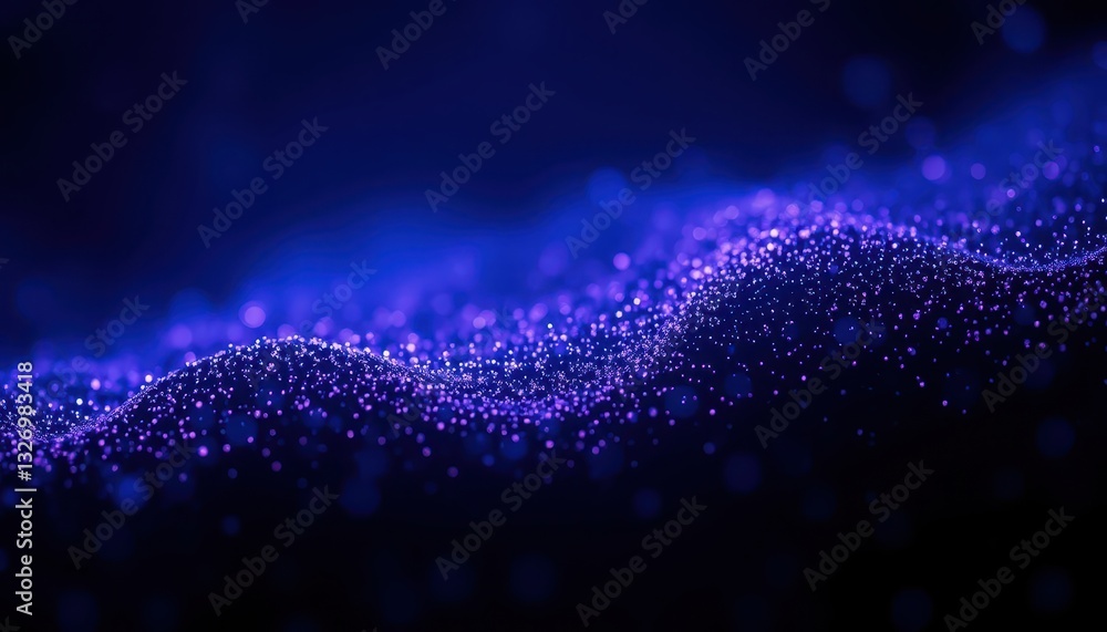 Poster Abstract purple wave with glowing particles in a dark background, creating a sense of depth and motion, ideal for digital design and creative projects.