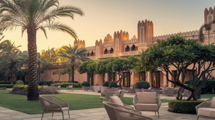 Obraz premium Serene Sunset at a Luxurious Resort