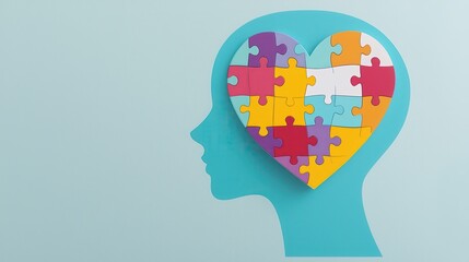 Colorful puzzle pieces arranged in the shape of a human head representing the complex mental processes problem solving abilities and creative potential of the human mind