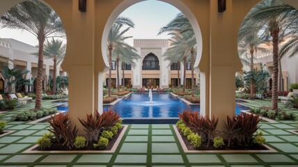 Serene Courtyard Oasis: Architectural Marvel of Moorish Design
