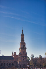 Obraz premium City of Seville, in the square of spain, partial view, the North Tower, Andalusia, Spain.