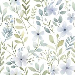 Watercolor seamless floral pattern on white background. Watercolor flower print in rustic vintage style for wedding invitation, textile, wallpaper design