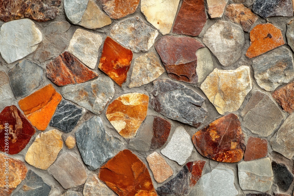 Poster captivating stone wall texture showcasing a mosaic of colorful rocks with natural patterns and earth