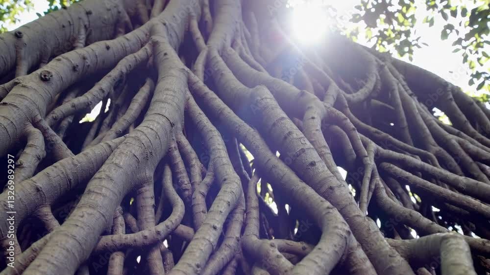 Poster intricate roots of a banyan tree create a natural tapestry in the forest