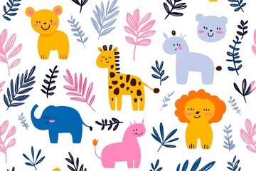 Naklejka premium Charming Jungle Animal in Vibrant Whimsical Style for Children s Products