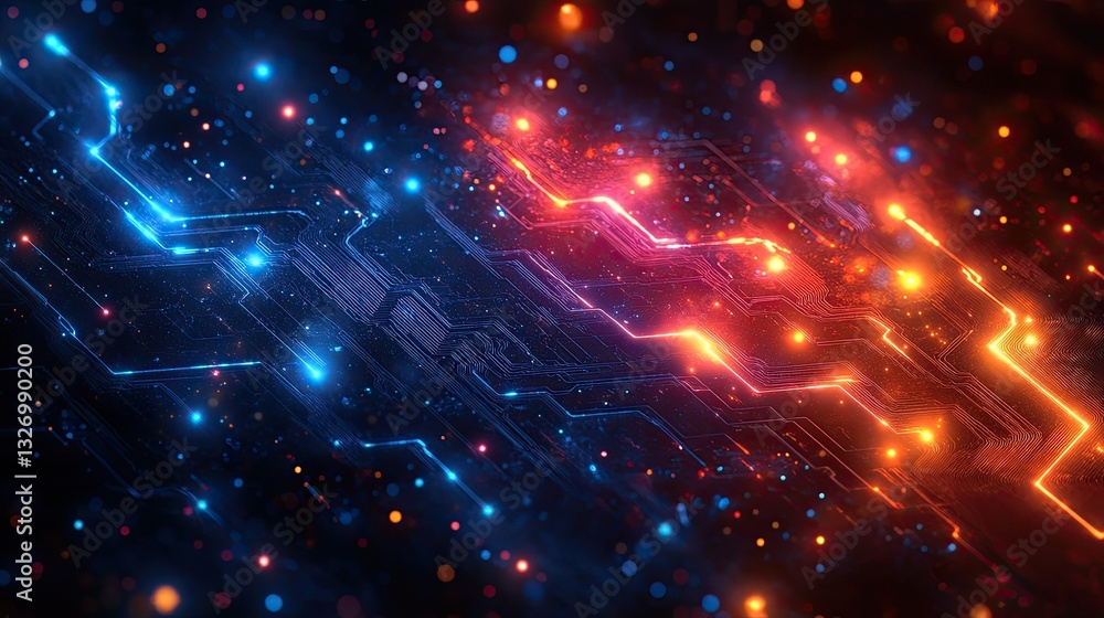Poster abstract glowing circuit board, technology background, digital data streams, futuristic design, webs