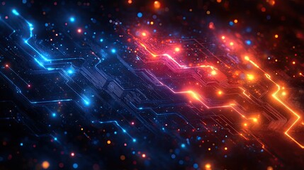 Fototapeta premium Abstract glowing circuit board, technology background, digital data streams, futuristic design, website banner