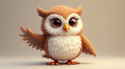 Cute animated owl posing against neutral background